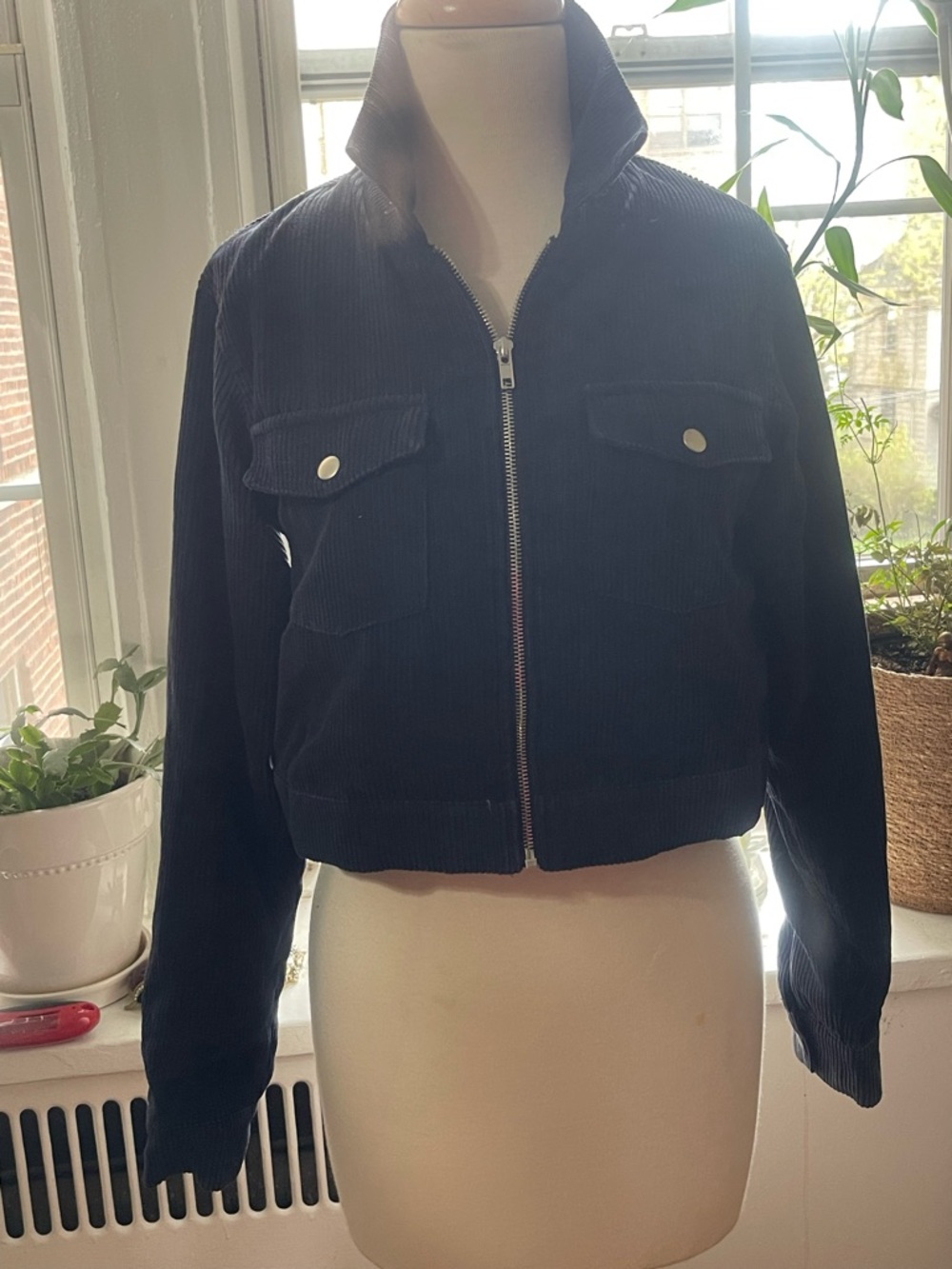 Wild Honey Black Corduroy Cropped Bomber Jacket